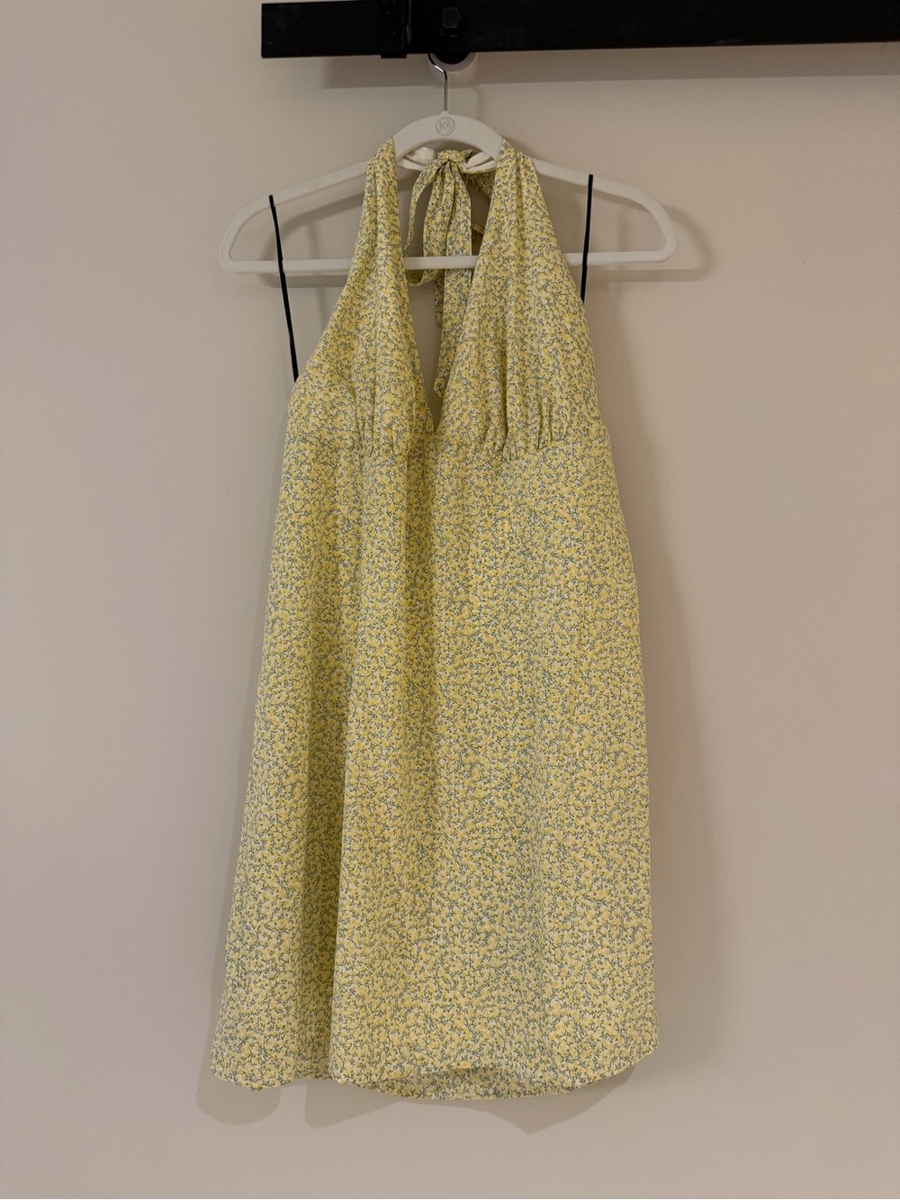 Divided Light Yellow Floral Halter Mini Dress